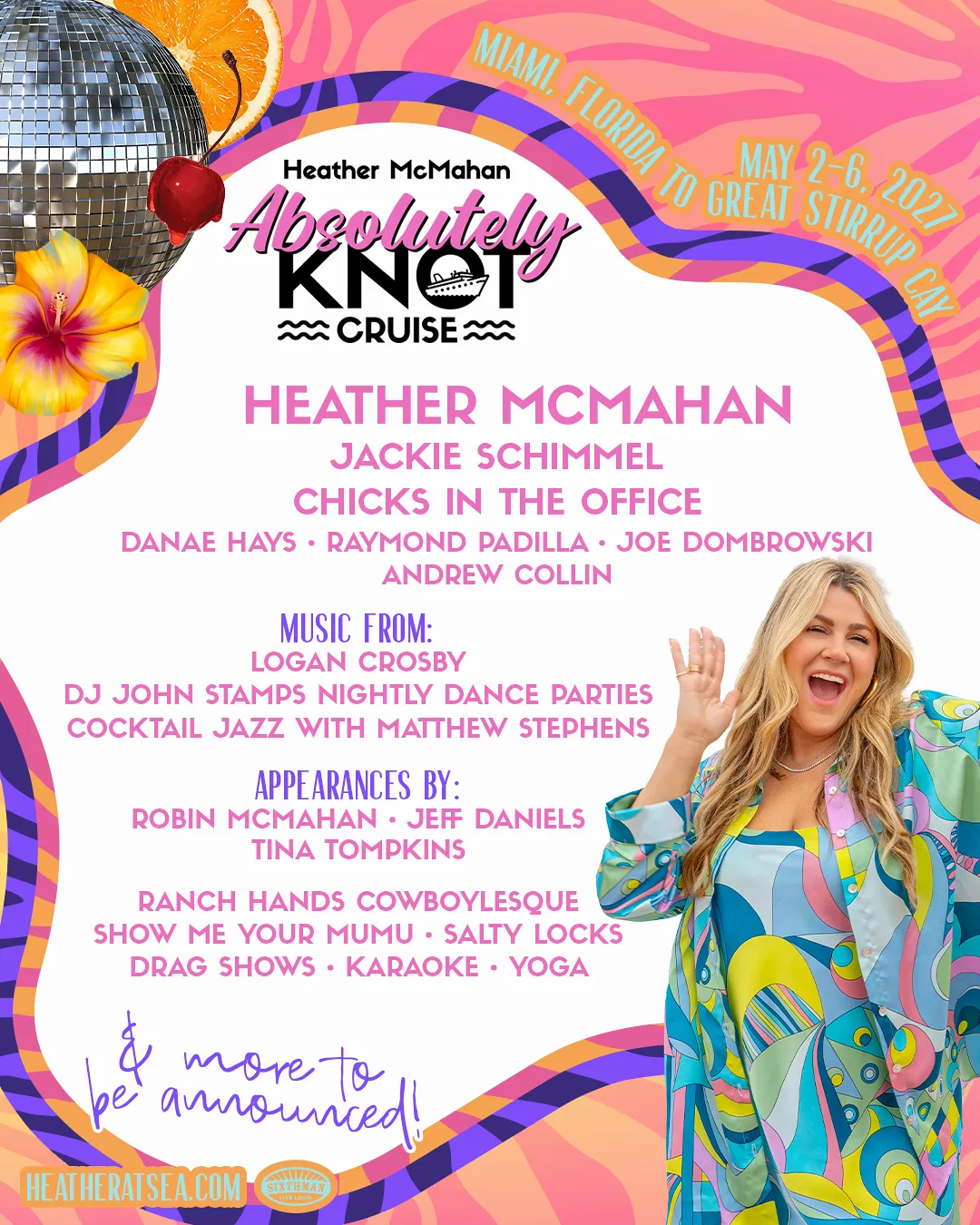 Heather McMahan and Sixthman, the leader in festivals and music cruises for 25 years, are set for Round Two of the Heather McMahan Absolutely Knot Cruise, a four-day cruise experience sailing May 2-6, 2027, from Miami, FL to Great Stirrup Cay, Bahamas aboard the luxurious Norwegian Jewel  (Image at LateCruiseNews.com - April 2026)